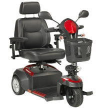Load image into Gallery viewer, Black and red mobility scooter with large seat on a white background