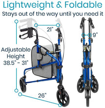 Load image into Gallery viewer, 3 Wheel Walker Rollator - Lightweight Foldable Walking Transport - MOB1026
