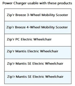 Charger for Zip'r Breeze Mantis PC Electric Wheelchairs, Scooters - Wheelchairs Oasis